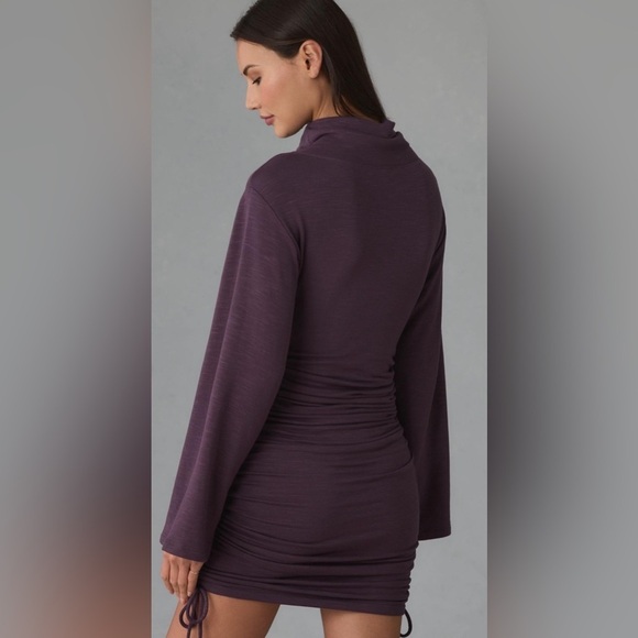 NEW Daily Practice by Anthropologie Long-Sleeve Ruched Mini Dress Plumb Sz XS - Picture 4 of 8